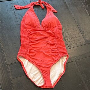 Carmen Marc Valvo Swim Halter Neck Swimsuit One Piece Coral Spring Break Resort​